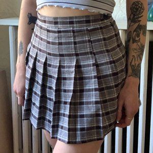 Hoerev High Waist Pleated Plaid Tennis Skirt